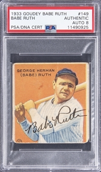 1933 Goudey #149 Babe Ruth Signed Card – PSA/DNA "8" Signature!